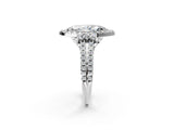 Silver Marquise Cut Double Halo Diamond Engagement Ring with Pave Band and Four-Prong Setting 2