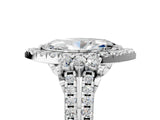 Silver Marquise Cut Double Halo Diamond Engagement Ring with Pave Band and Four-Prong Setting 5