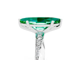 Silver Marquise Cut Emerald Engagement Ring with Side Stone Accents and Four-Prong Setting_29