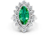 Silver Marquise Cut Emerald Floral Double Halo Engagement Ring with Prong Setting_205