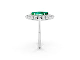Silver Marquise Cut Emerald Floral Double Halo Engagement Ring with Prong Setting_207