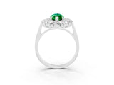 Silver Marquise Cut Emerald Floral Double Halo Engagement Ring with Prong Setting_208