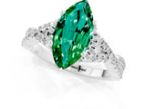 Silver Marquise Cut Emerald  Halo Twist Band Solitaire Prong Setting Ring_13