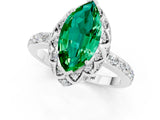 Silver Marquise Cut Emerald Scalloped Halo Engagement Ring with Round Shared Prong Band_43