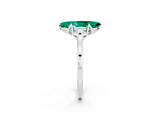 Silver Marquise Cut Emerald Solitaire Ring with Flower Prong Setting and Classic Band_2
