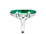 Silver Marquise Cut Emerald Solitaire Ring with Flower Prong Setting and Classic Band_5