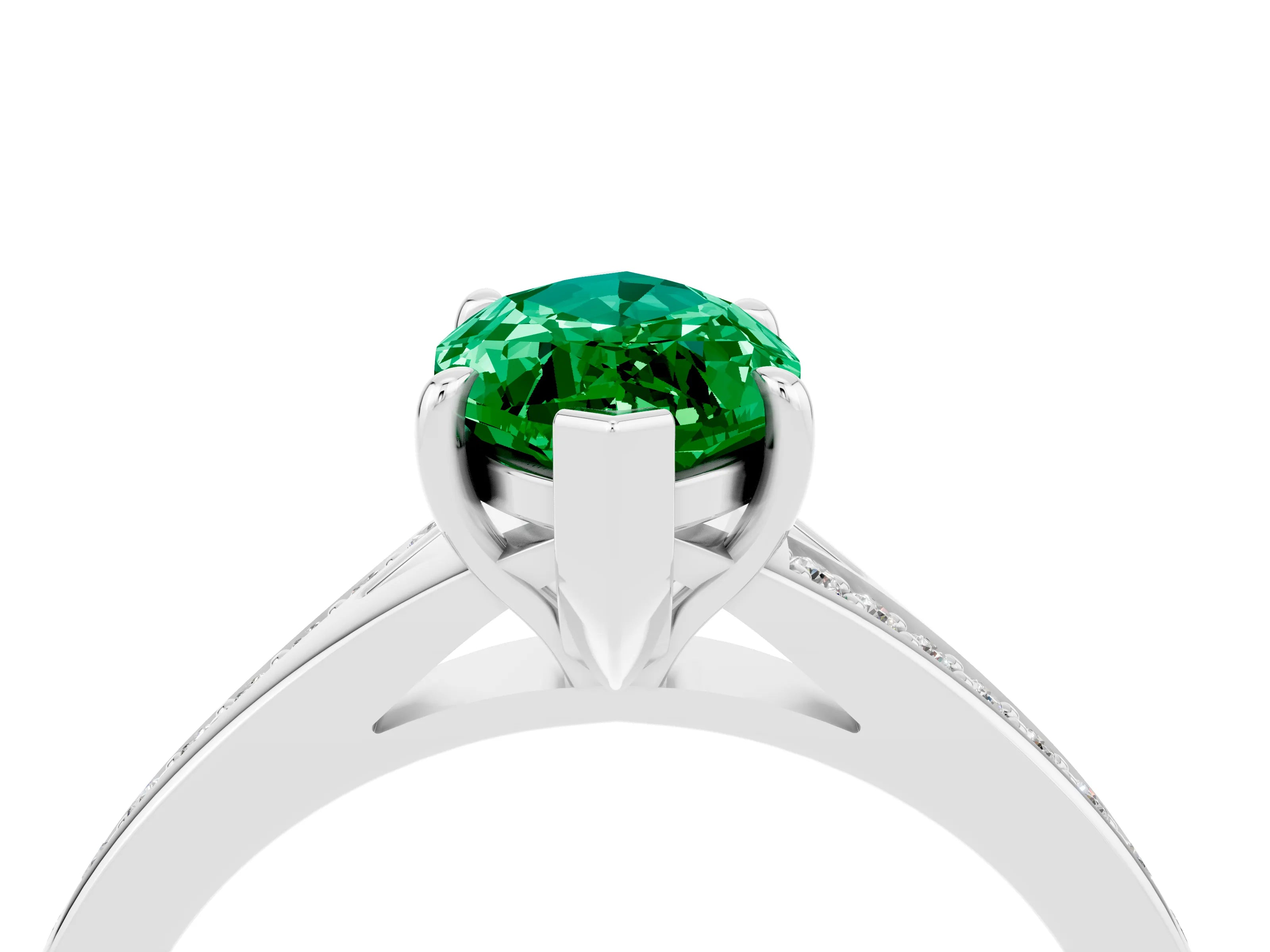 Silver Marquise Cut Emerald Solitaire Ring with Pavé Band and Prong Setting_16