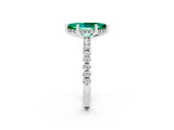 Silver Marquise Cut Emerald Solitaire Ring with Round  Pavé Band and Four-Prong Setting_26