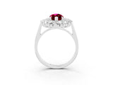 Silver Marquise Cut Garnet Floral Double Halo Engagement Ring with Prong Setting_153