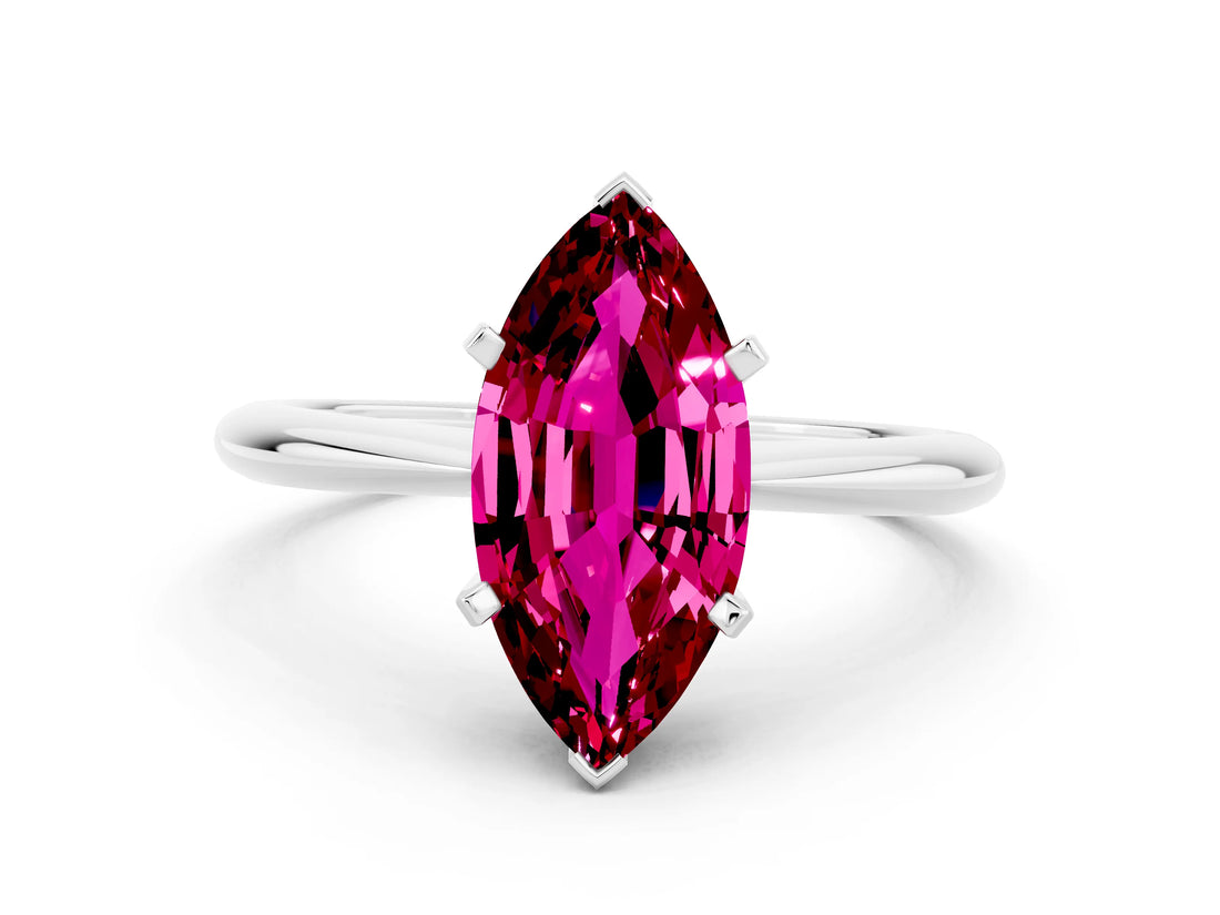 Silver Marquise Cut Garnet Solitaire Engagement Ring with Classic Band and Four-Prong Setting_12