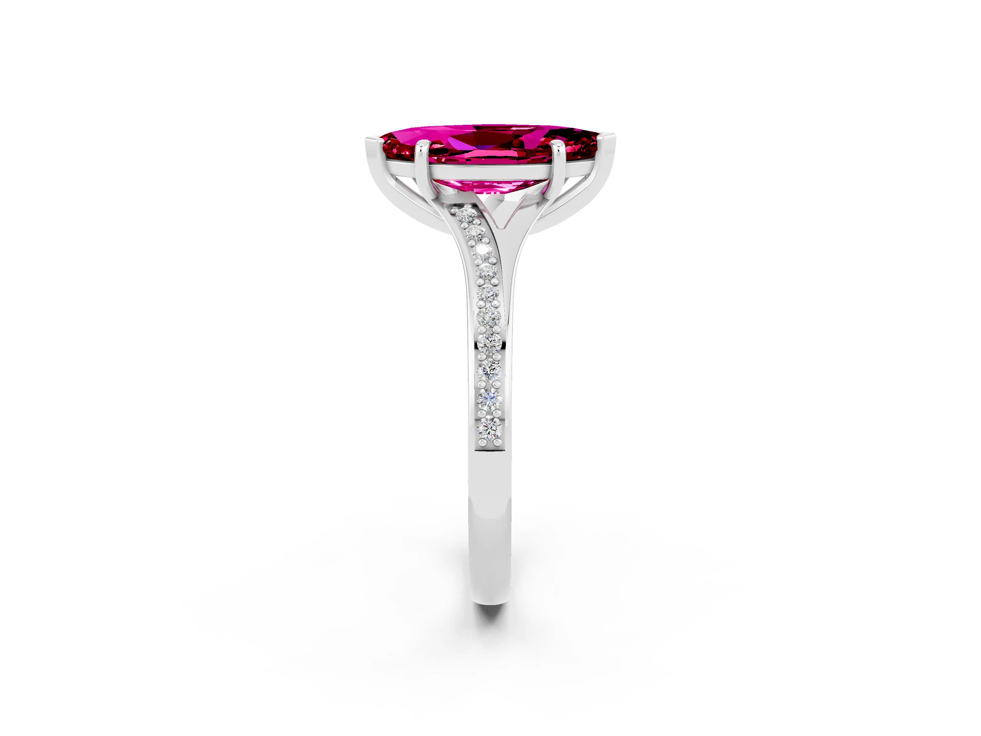 Silver Marquise Cut Garnet Solitaire Ring with Pavé Band and Prong Setting_14