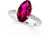 Silver Marquise Cut Garnet Solitaire Ring with Round  Pavé Band and Four-Prong Setting_25