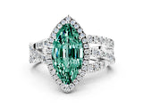 Silver Marquise Cut Green Sapphire Halo Ring with Round Split Shank and Prong Setting_96
