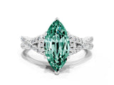 Silver Marquise Cut Green Sapphire  Halo Twist Band Solitaire Prong Setting Ring_12