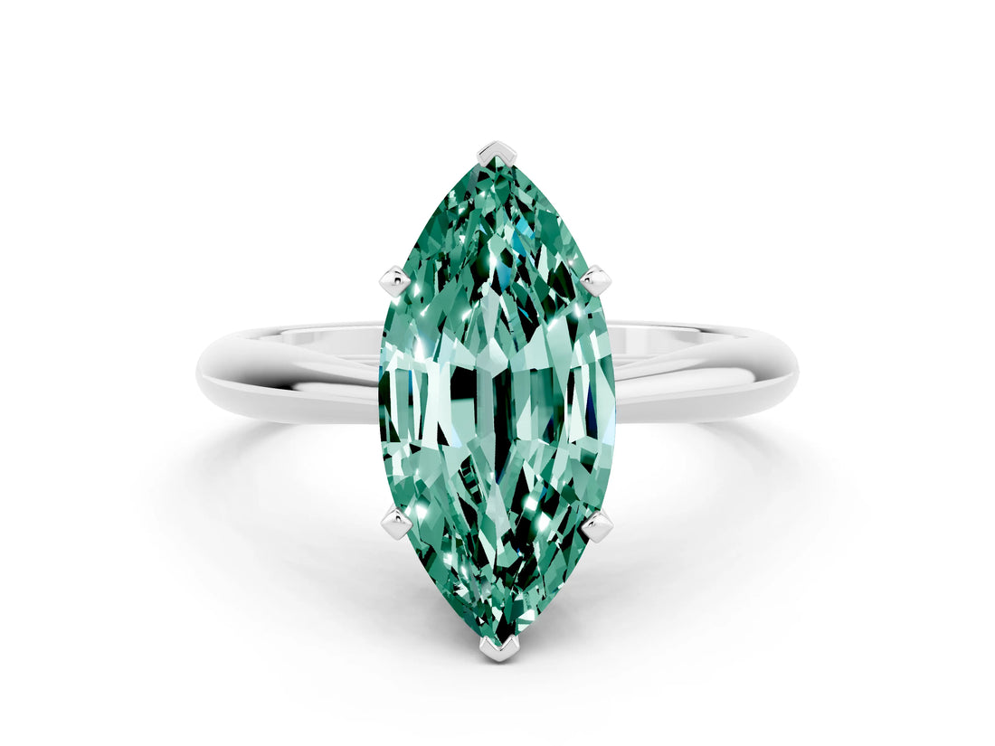 Silver Marquise Cut Green Sapphire Solitaire Engagement Ring with Cathedral Setting and Four-Prong Mount_18