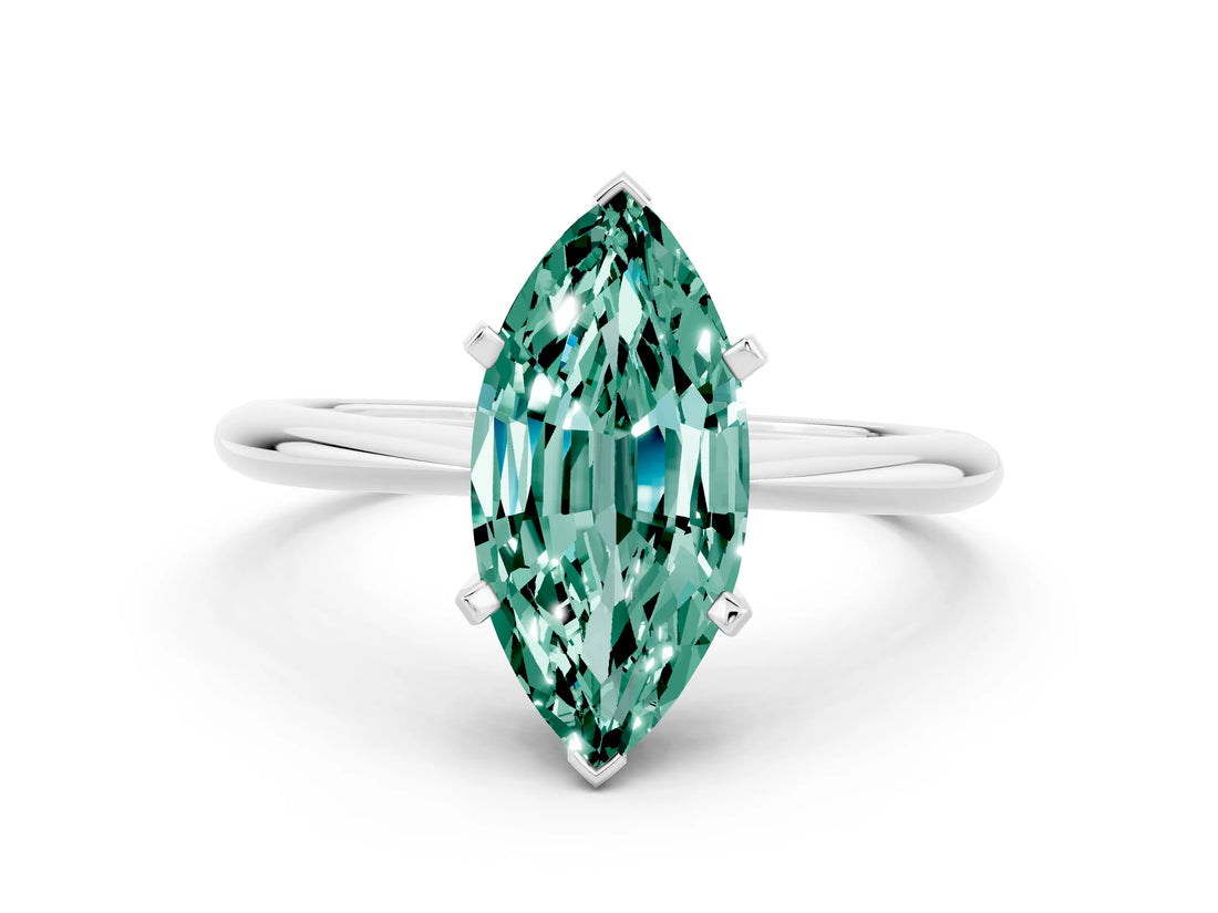 Silver Marquise Cut Green Sapphire Solitaire Engagement Ring with Classic Band and Four-Prong Setting_12
