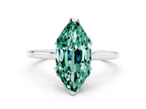 Silver Marquise Cut Green Sapphire Solitaire Ring with Flower Prong Setting and Classic Band