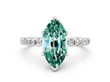 Silver Marquise Cut Green Sapphire Solitaire Ring with Round  Pavé Band and Four-Prong Setting_36