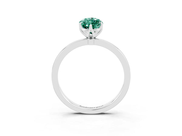 Silver Marquise Cut Green Sapphire Solitaire Ring with Thin Band and Prong Setting