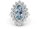 Silver Marquise Cut Halo Cluster Diamond Ring with Pave Band and Four-Prong Setting_18