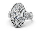 Silver Marquise Cut Halo Diamond Engagement Ring with Pave Split Shank and Four-Prong Setting_7
