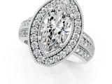 Silver Marquise Cut Halo Diamond Engagement Ring with Pave Split Shank and Four-Prong Setting_8
