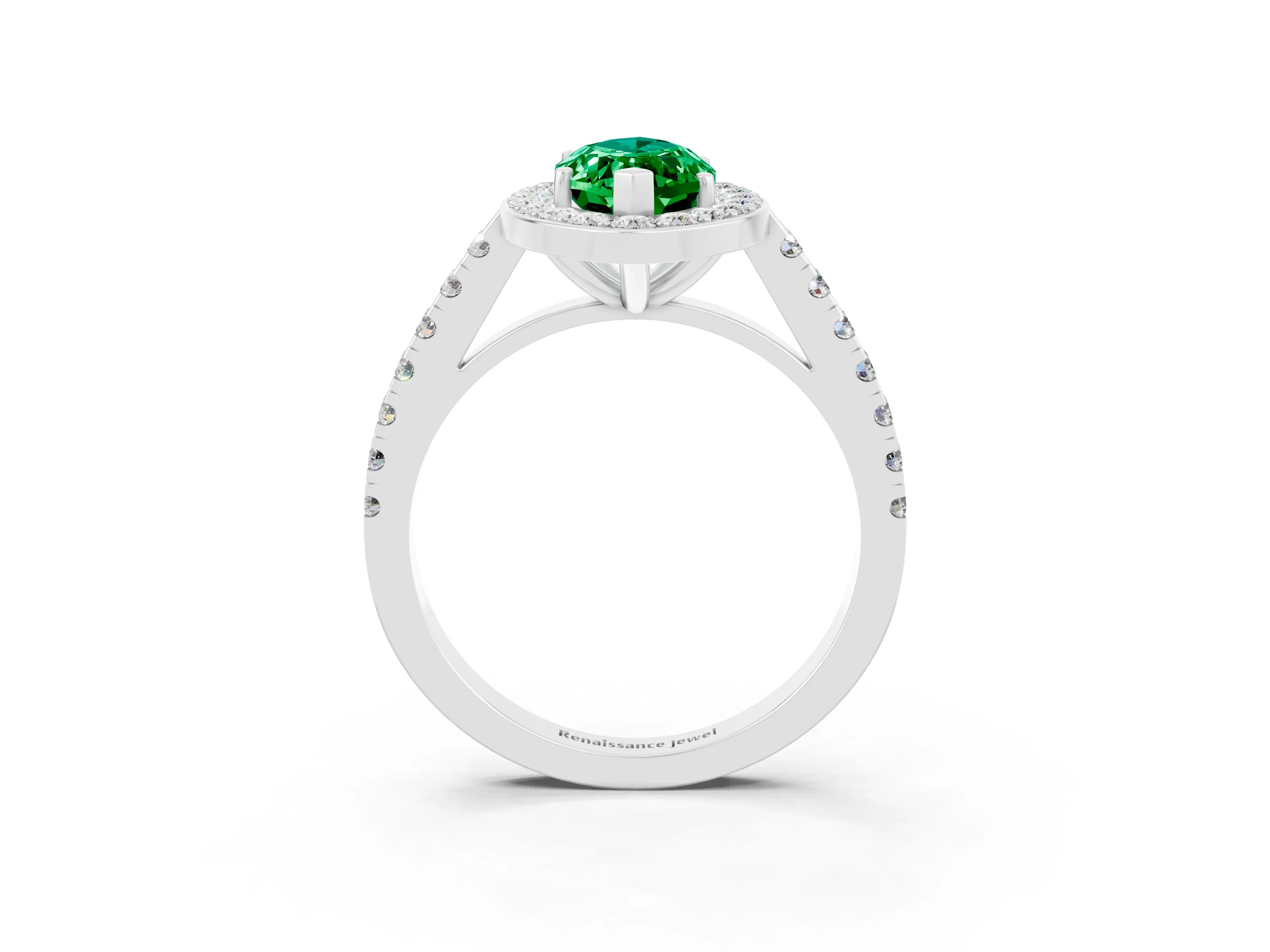 Silver Marquise Cut Halo Diamond Ring with Pavé Band and Three-Prong Setting_13
