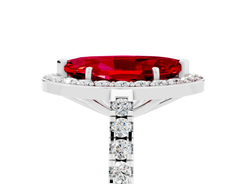 Silver Marquise Cut Halo Diamond Ring with Pavé Band and Three-Prong Setting_14