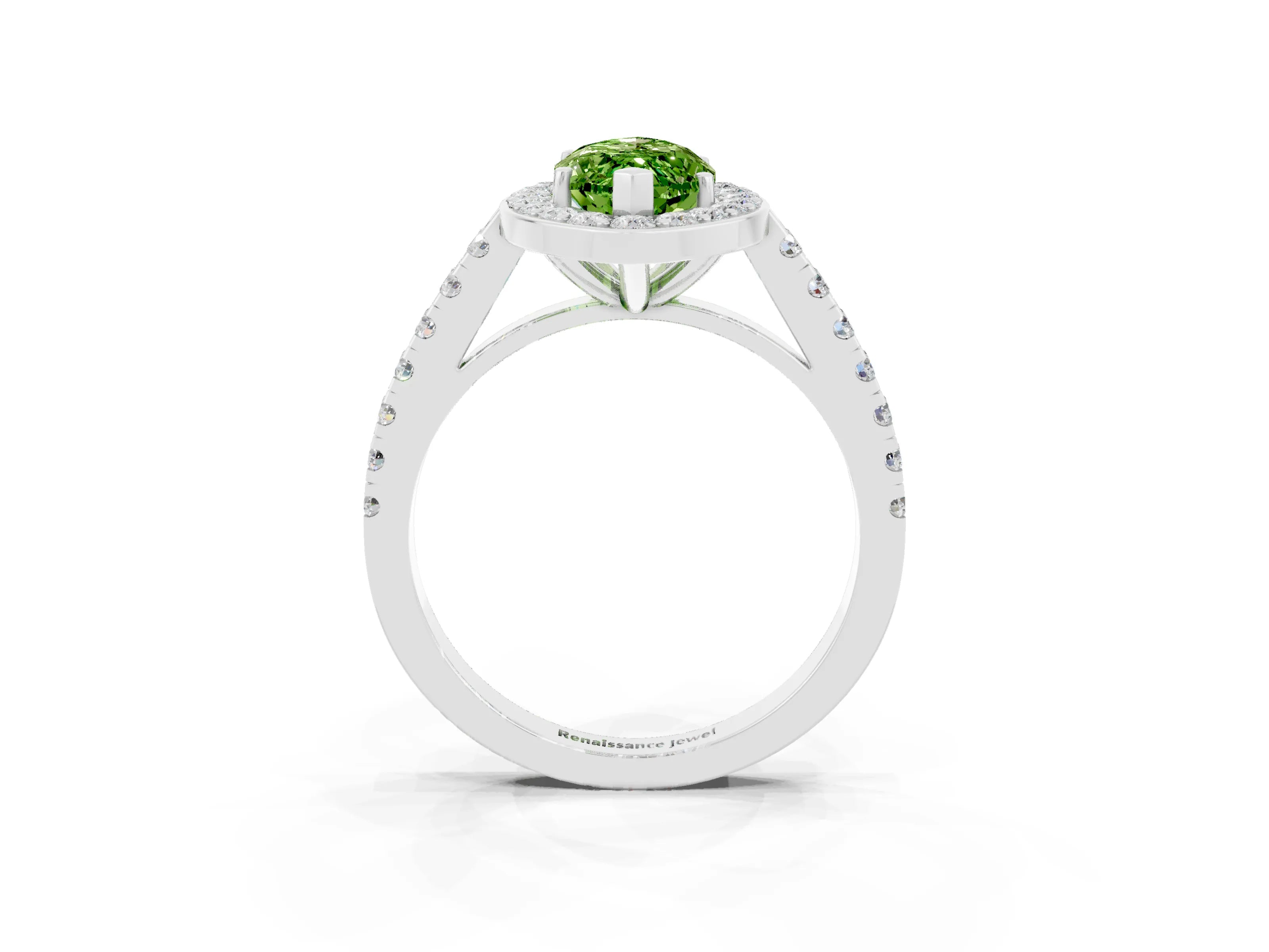 Silver Marquise Cut Halo Diamond Ring with Pavé Band and Three-Prong Setting_23