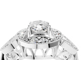 Silver Marquise Cut Halo Milgrain Diamond Engagement Ring with Leaf Band and Four-Prong Setting_11