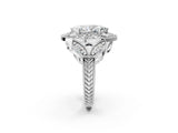 Silver Marquise Cut Halo Milgrain Diamond Engagement Ring with Leaf Band and Four-Prong Setting_9