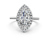 Silver Marquise Cut Halo Round Diamond Solitaire Ring with Pavé Band and Four-Prong Setting_12