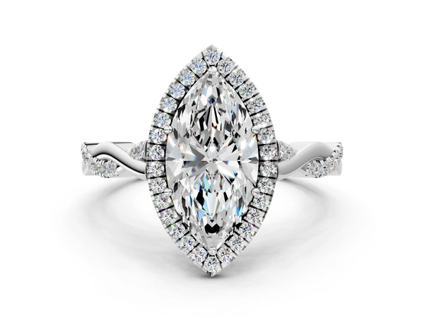 Sterling Silver Marquise Interwoven Twist Halo Engagement Ring Setting