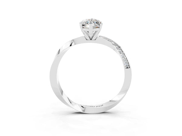 Silver Marquise Cut Moissanite Engagement Ring with Side Stone Accents and Four-Prong Setting