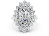 Silver Marquise Cut Moissanite Floral Double Halo Engagement Ring with Prong Setting_150