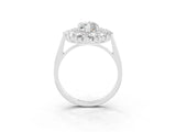 Silver Marquise Cut Moissanite Floral Double Halo Engagement Ring with Prong Setting_153