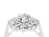 Silver Marquise Cut Moissanite Floral Double Halo Engagement Ring with Prong Setting_154