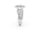 Silver Marquise Cut Moissanite Halo Ring with Round Split Shank and Prong Setting_69