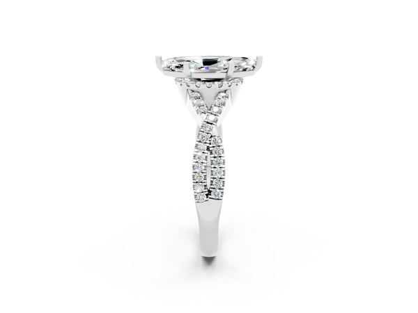 Silver Marquise Cut Moissanite  Halo Twist Band Solitaire Prong Setting Ring