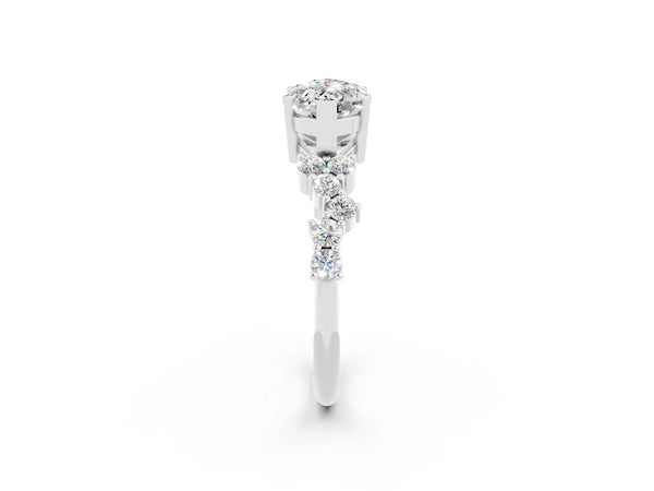 Silver Marquise Cut Moissanite Scattered Round Accent Ring with Prong Setting