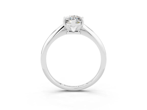 Silver Marquise Cut Moissanite Solitaire Engagement Ring with Classic Band and Four-Prong Setting