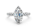 Silver Marquise Cut Moissanite Solitaire Pavé Engagement Ring with Round Band and Prong Setting_96