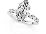 Silver Marquise Cut Moissanite Solitaire Pavé Engagement Ring with Round Band and Prong Setting_97