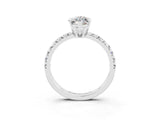 Silver Marquise Cut Moissanite Solitaire Pavé Engagement Ring with Round Band and Prong Setting_99