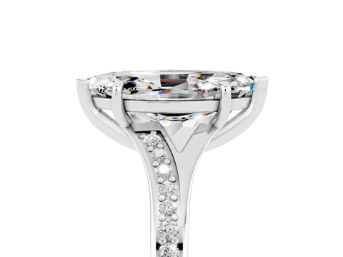 Silver Marquise Cut Moissanite Solitaire Ring with Pavé Band and Prong Setting_17