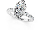 Silver Marquise Cut Moissanite Solitaire Ring with Round  Pavé Band and Four-Prong Setting_25