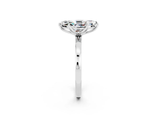 Silver Marquise Cut Moissanite Solitaire Ring with Thin Band and Prong Setting