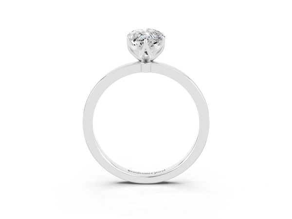 Silver Marquise Cut Moissanite Solitaire Ring with Thin Band and Prong Setting