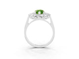 Silver Marquise Cut Peridot Floral Double Halo Engagement Ring with Prong Setting_165