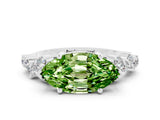 Silver Marquise Cut Peridot Scattered Round Accent Ring with Prong Setting_60